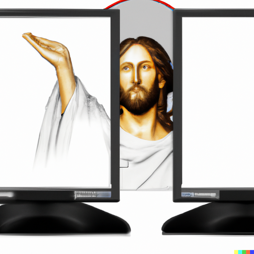 Jesus und digitale Technik, DALL·E, prompted by Michael Voß