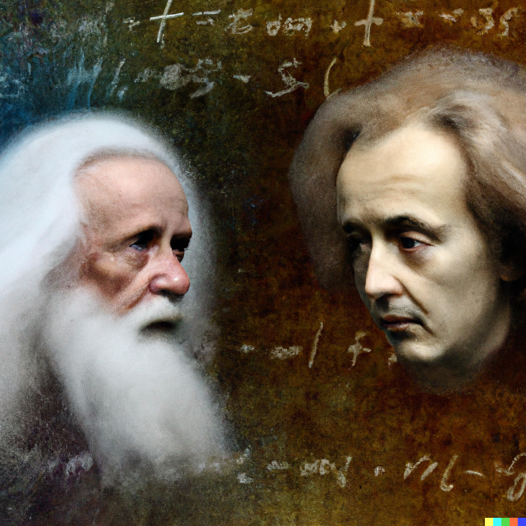 Jesus und Einstein, DALL·E, prompted by Michael Voß