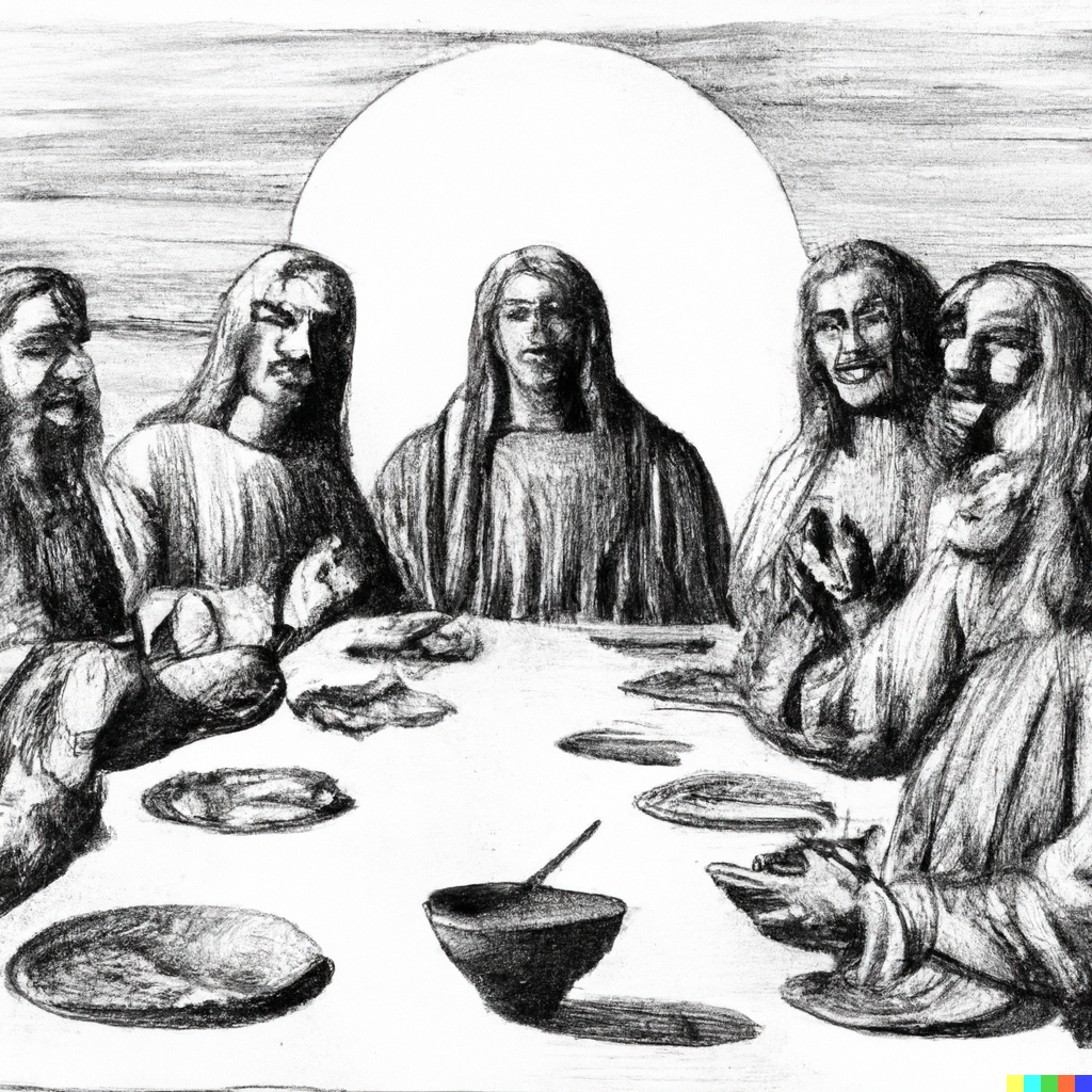 Jesus und die Apostel beim Abendmahl, DALL·E, prompted by Michael Voß