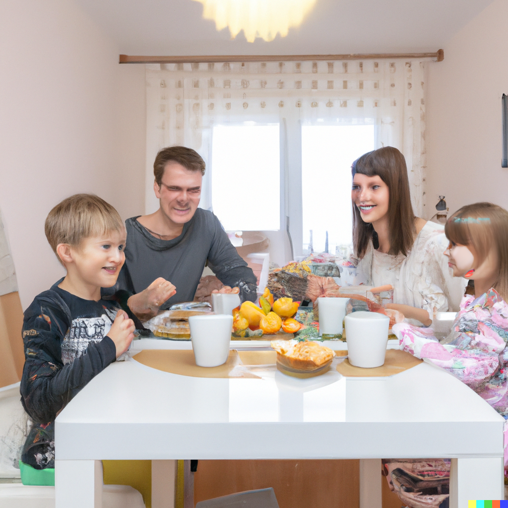 Familie beim Frühstück, DALL·E, prompted by Michael Voß