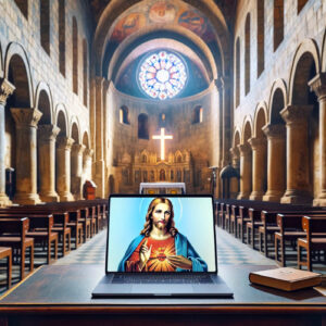 Jesus auf dem Laptop, DALL·E, prompted by Michael Voß