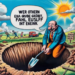 Wer anderen eine Grube gräbt, fällt selbst hinein, DALL·E, prompted by Michael Voß