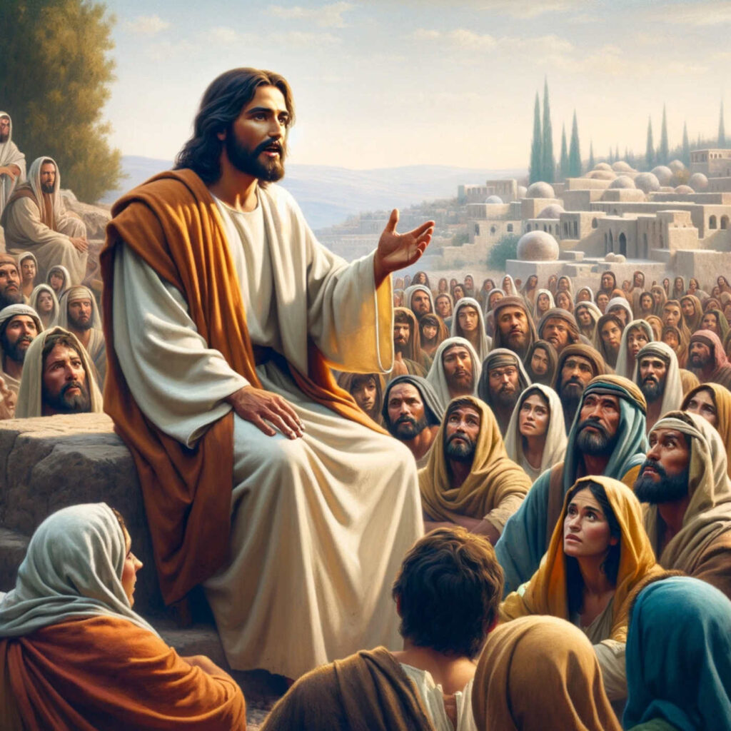 Jesus redet zu den Menschen, DALL·E, prompted by Michael Voß