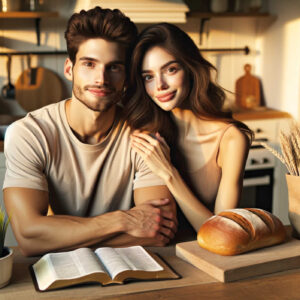 Junges Paar mit Bibel und Brot, DALL·E, prompted by Michael Voß