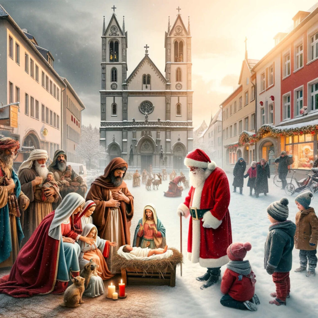 Weihnachtsmann an der Krippe, DALL·E, prompted by Michael Voß