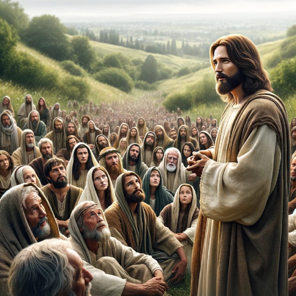 Jesus predigt vor seinen Anhängern, DALL·E, prompted by Michael Voß