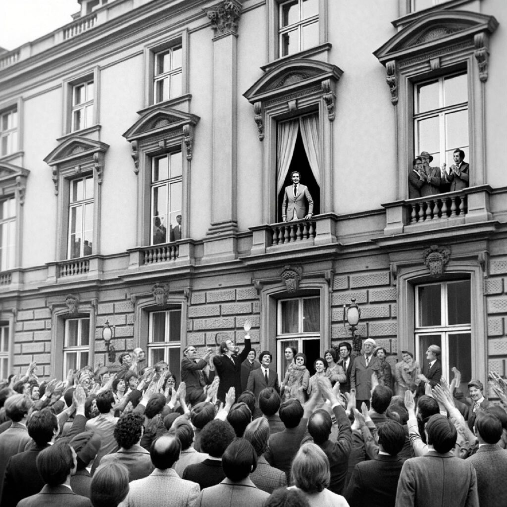 1970 besuchte Bundeskanzler Willy Brandt Erfurt. Dieses Bild ist keine Original sondern ein ki-erstelltes Themenbild, DALL·E, prompted by Michael Voß