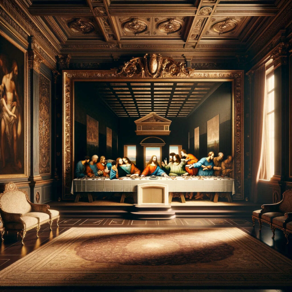 Das Gemälde Das Abendmahl in einem fiktiven Raum, DALL·E, prompted by Michael Voß