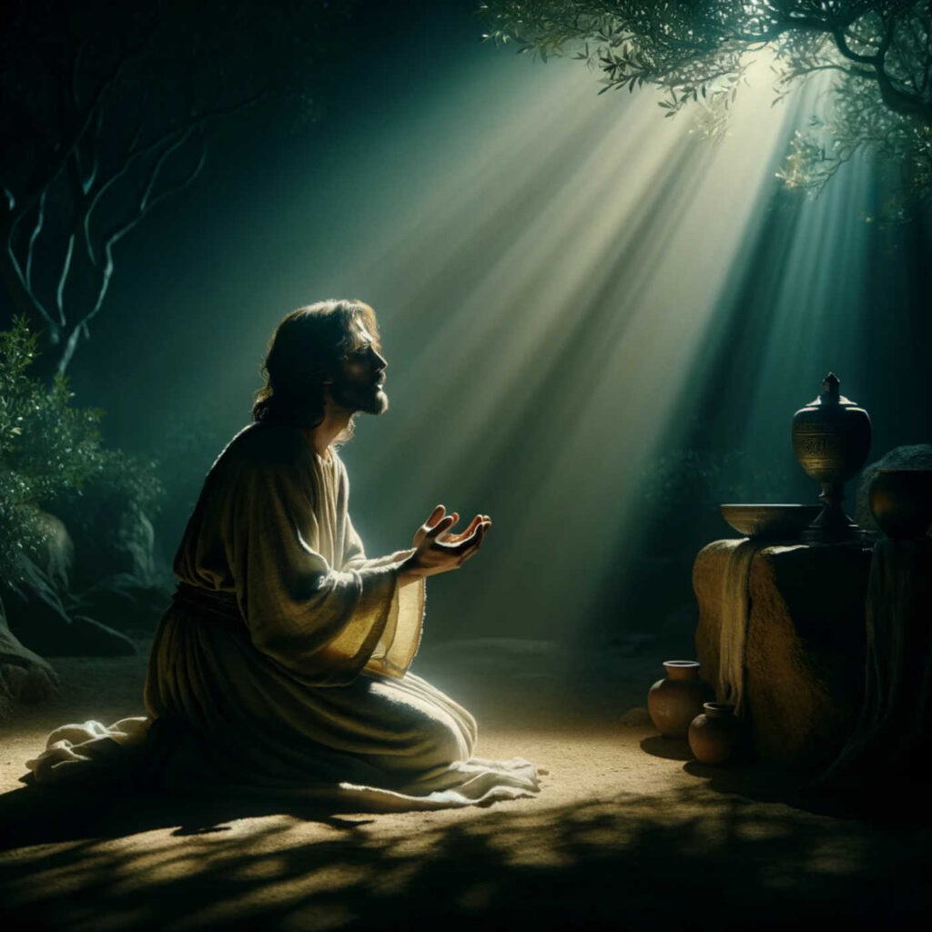 Jesus betet im Garten Gethsemane, DALL·E, prompted by Michael Voß