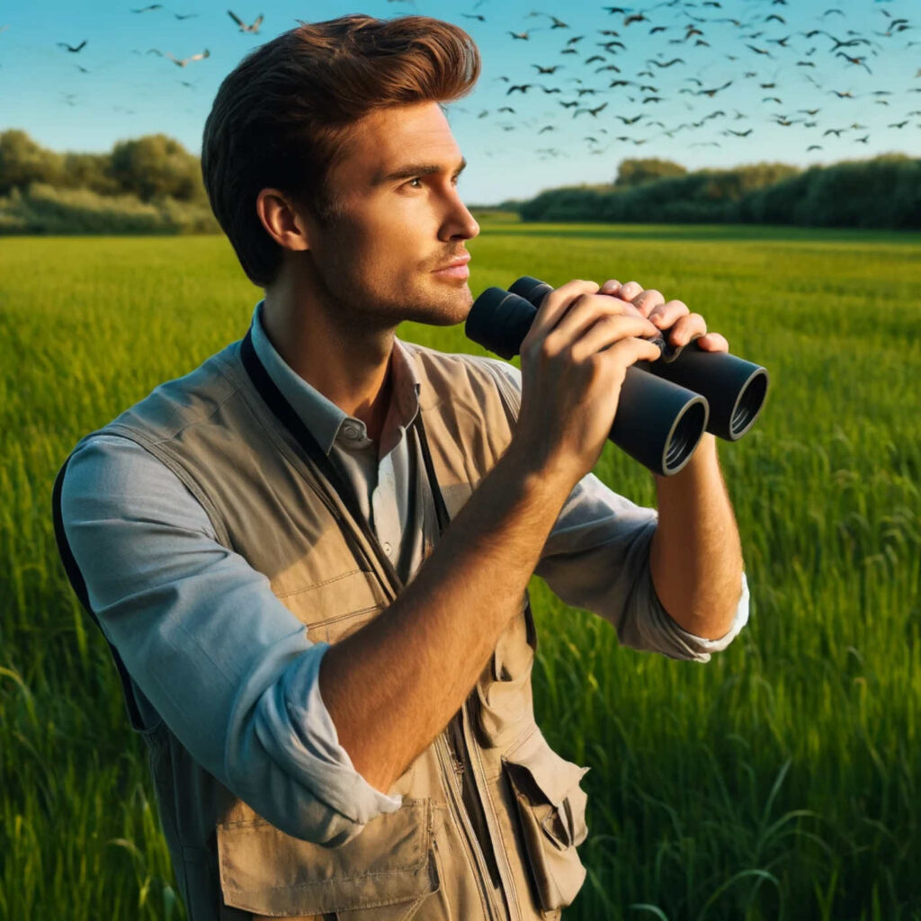 Ornithologe beobachtet Vögel, DALL·E, prompted by Michael Voß