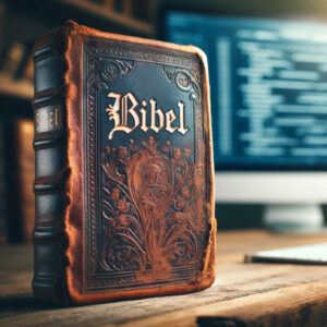 Bibel und Computer, DALL·E, prompted by Michael Voß