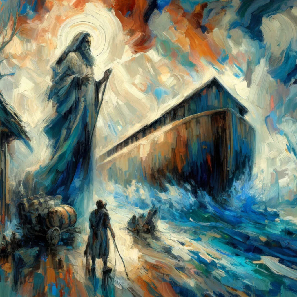 Gott, Noah, die Flut und die Arche, DALL·E, prompted by Michael Voß