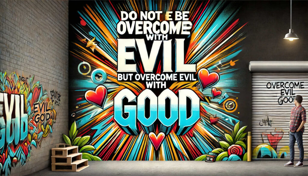 Lass dich nicht vom Bösen überwinden, sondern überwinde das Böse mit Gutem., DALL·E, prompted by Michael Voß