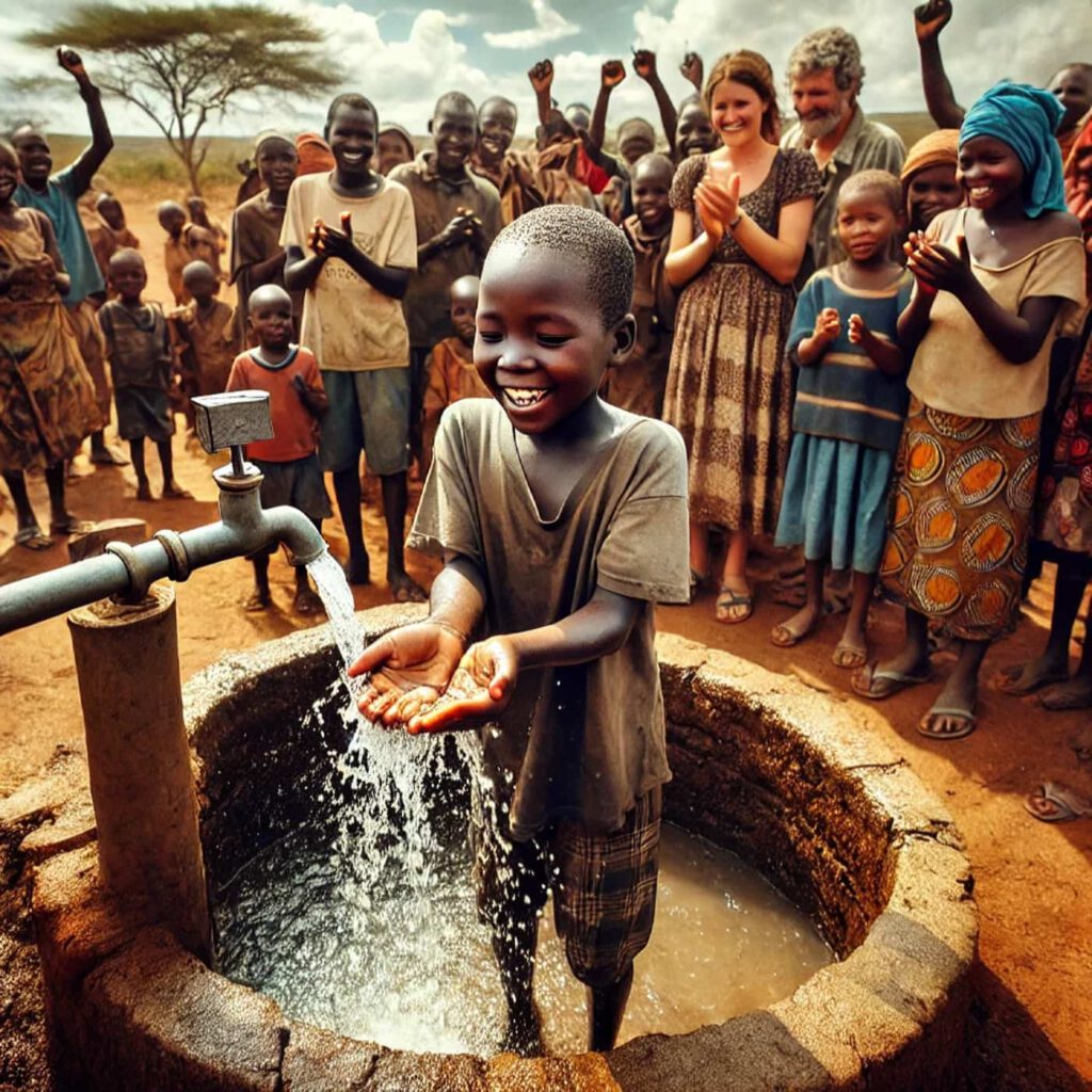 Amani hat für Wasser gebetet und der Brunnenbau war erfolgreich, DALL·E, prompted by ChatGPT 4o