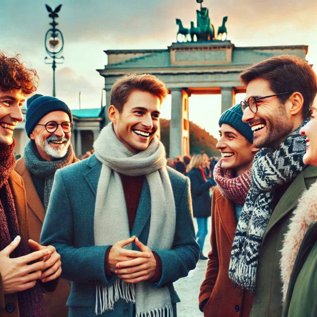 Gespräche vor dem offenen Brandenburger Tor in Berlin, DALL·E, prompted by Michael Voß