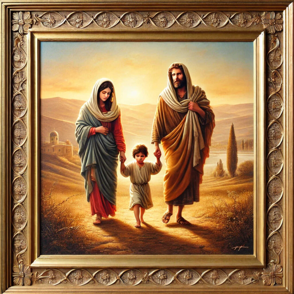 Jesus mit Maria und Josef auf den Rückweg nach Nazareth, DALL·E, prompted by ChatGPT 4o