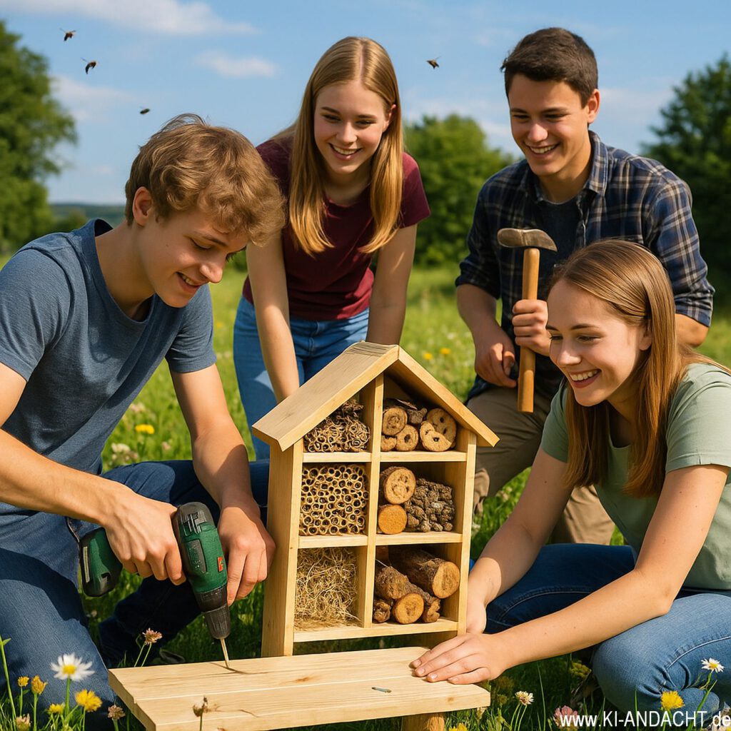 Jugendliche beim Bau eines Insektenhotels, Imagen 3, prompted by ChatGPT