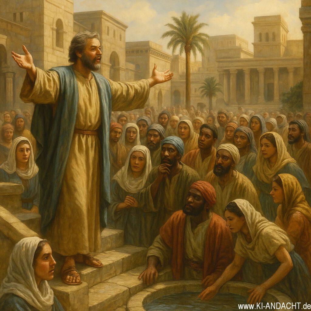 Petrus predigt in Jerusalem, Sora, prompted by ChatGPT