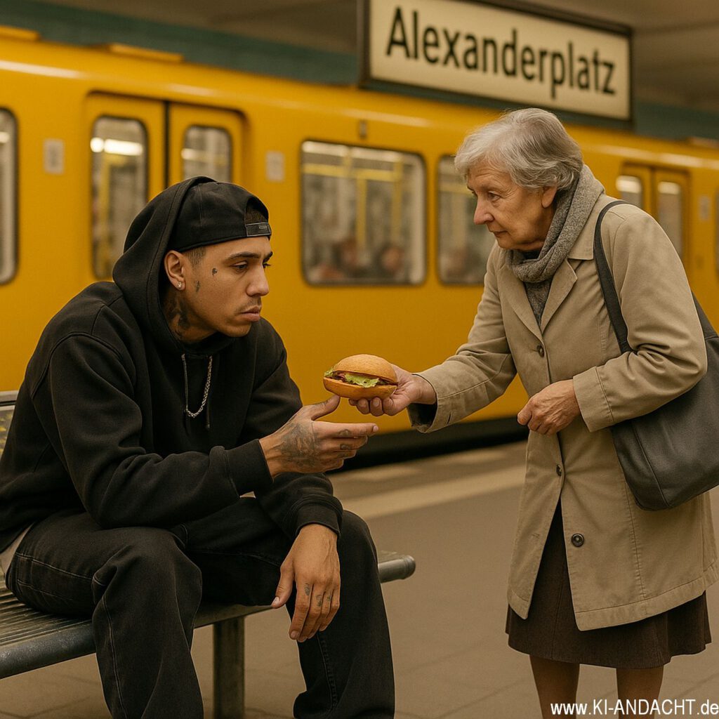 Begegnung am U-Bahnsteig, Sora, prompted by ChatGPT