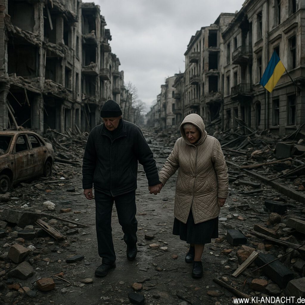 Älteres Paar in Trümmern, Sora, prompted by ChatGPT