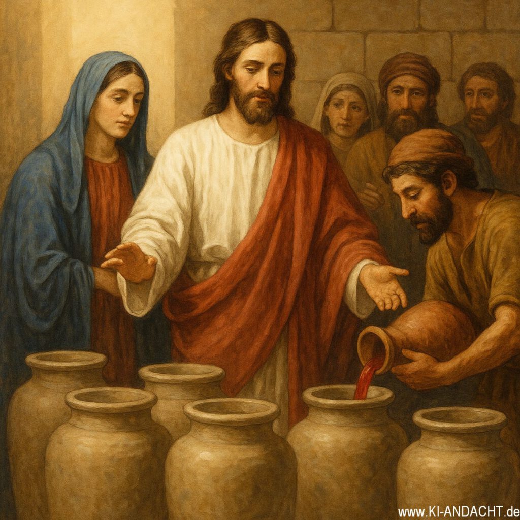 Jesus verwandelt Wasser zu Wein, prompted by ChatGPT