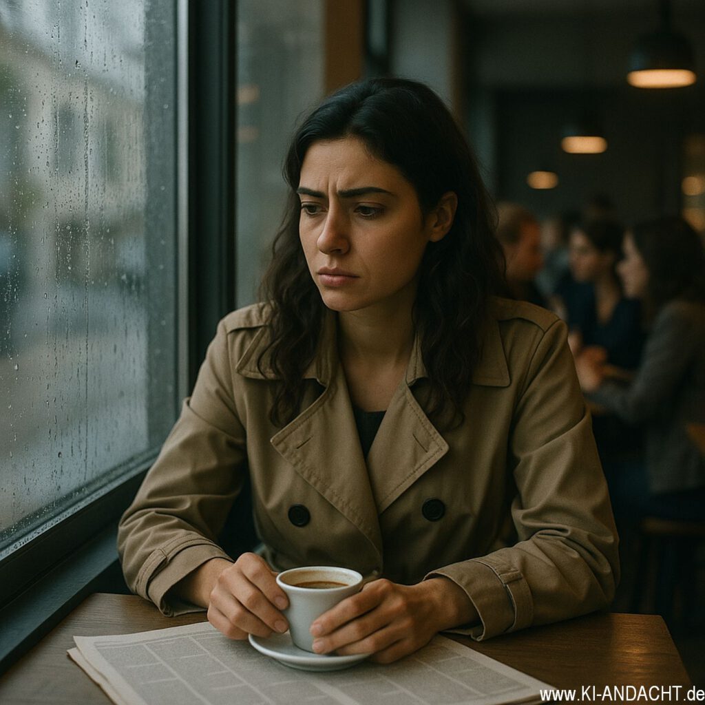 Nachdenklich im Café, Sora, prompted by ChatGPT