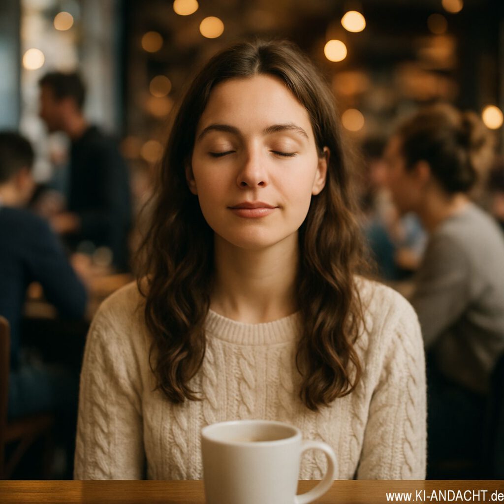 Gelassene Frau im Café, Sora, prompted by ChatGPT