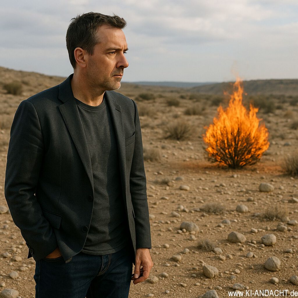 Mann und brennender Busch, Sora, prompted by ChatGPT
