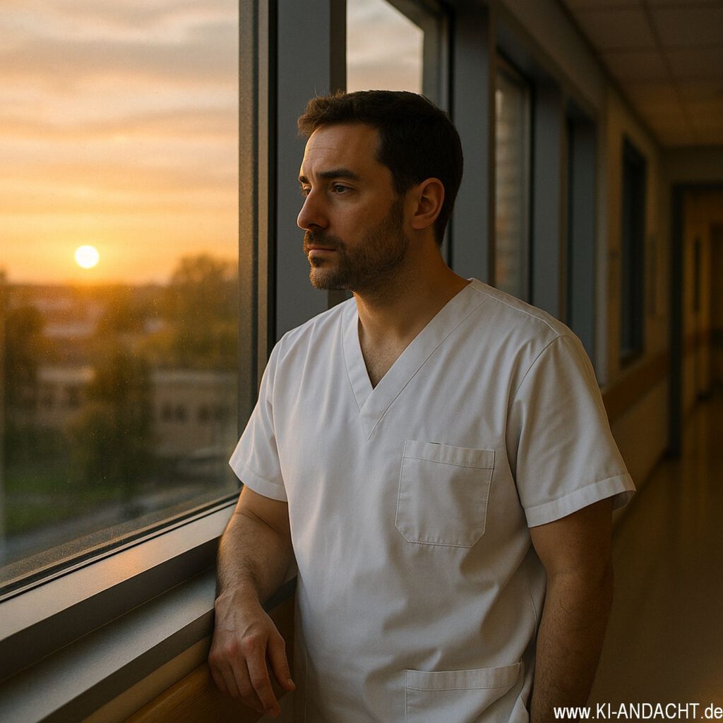 Nachdenklicher Pfleger am Fenster, Sora, prompted by ChatGPT