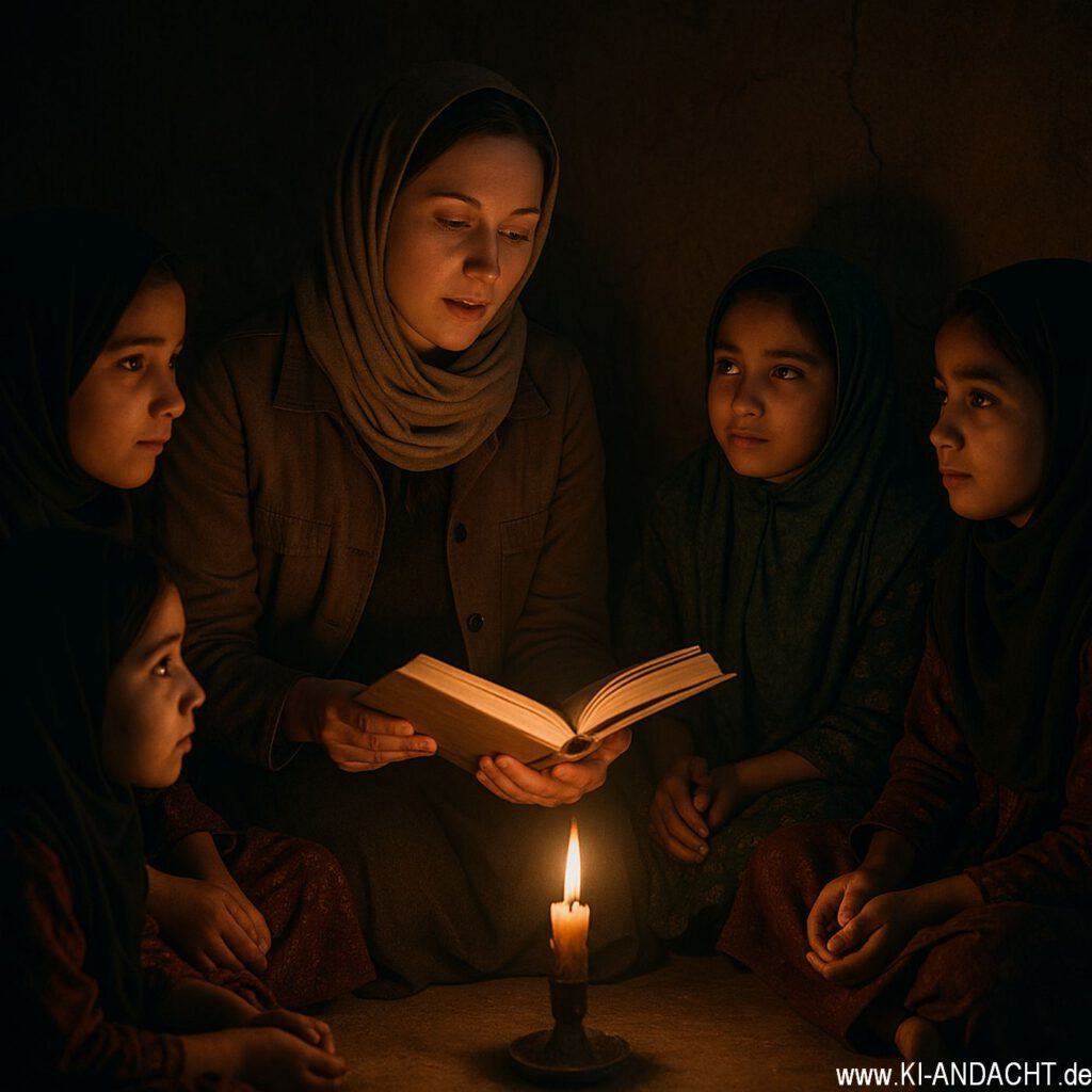 Geheime Lesung bei Kerzenlicht, Sora, prompted by ChatGPT