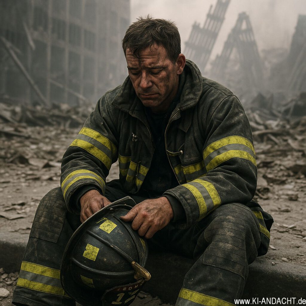 Erschöpfter Feuerwehrmann am Ground Zero, Sora, prompted by ChatGPT
