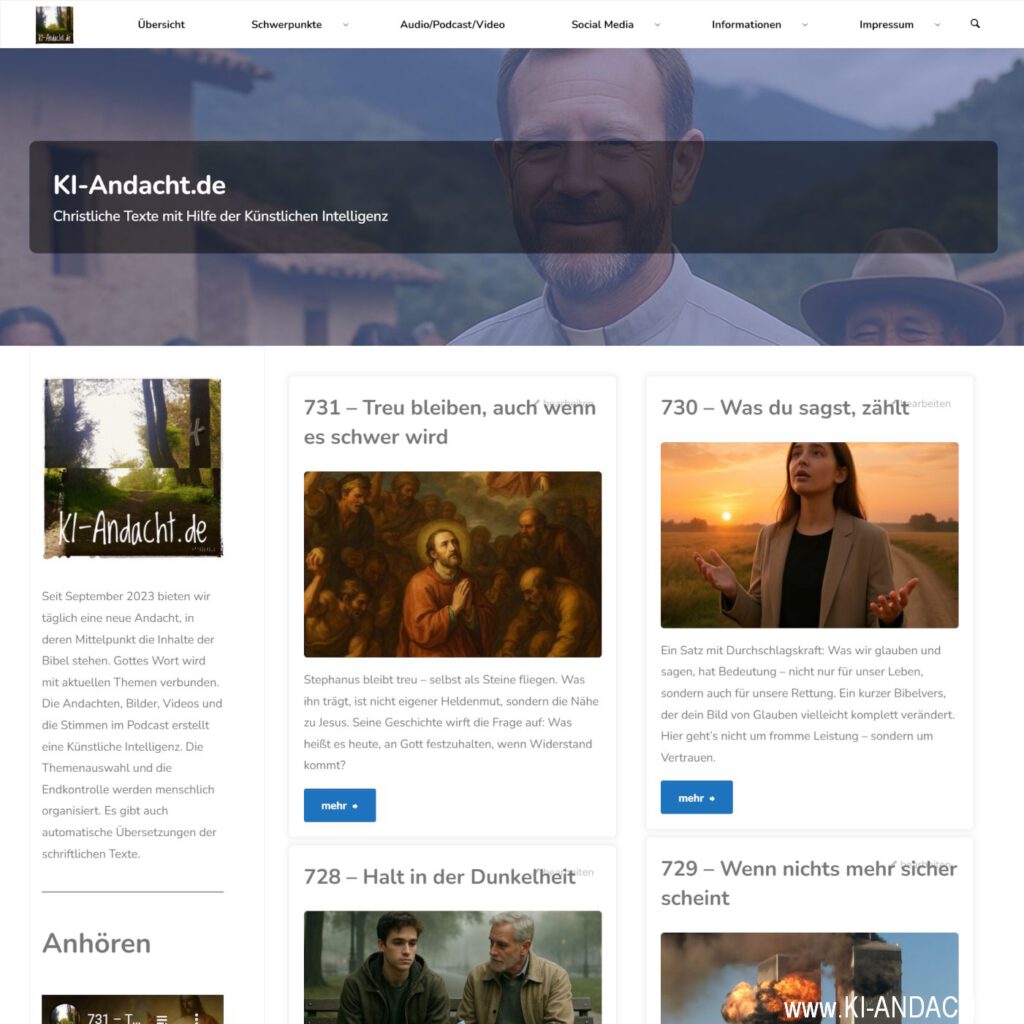 Internetangebot KI Andacht, Screenshot
