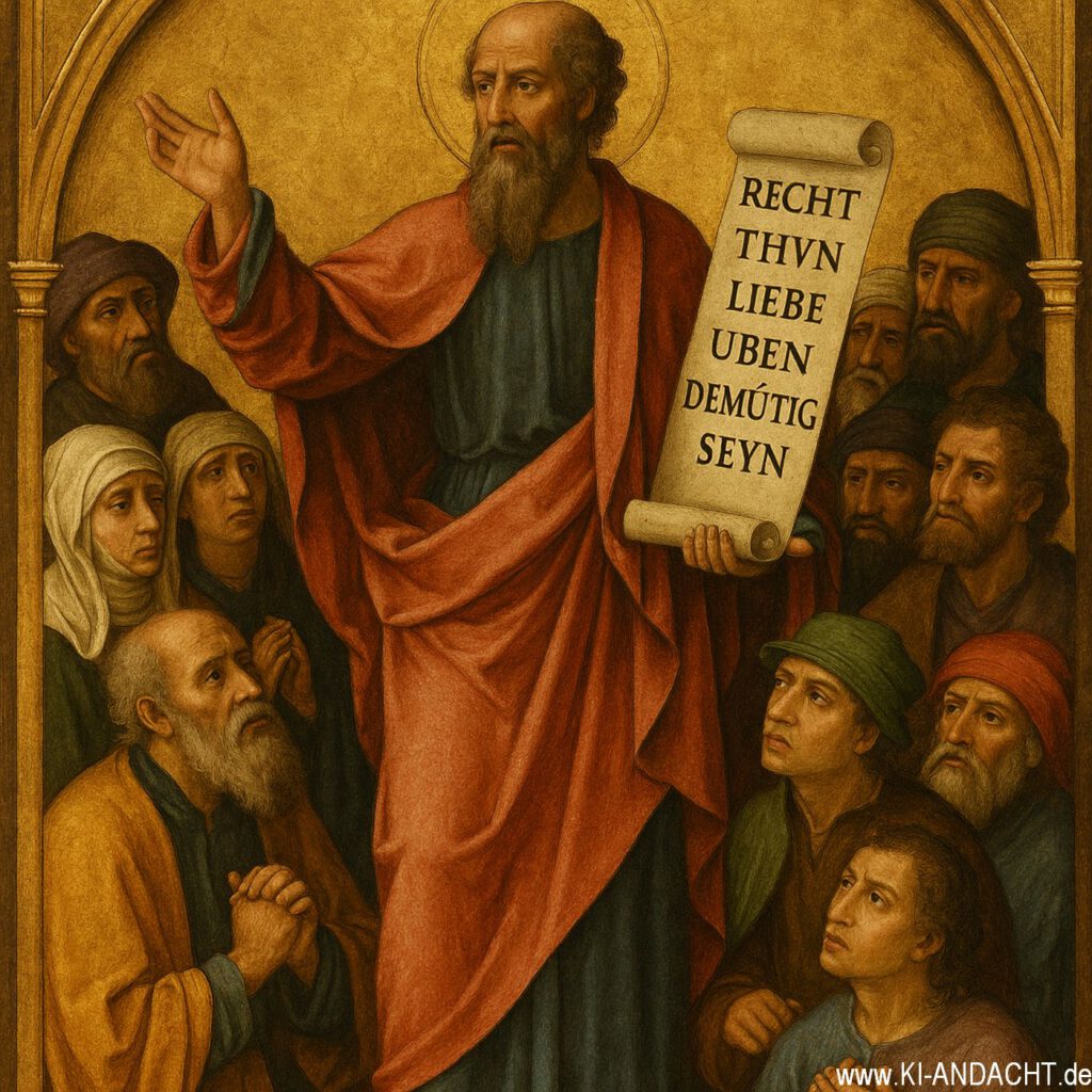 Micha verkündet Gottes Botschaft, Sora, prompted by ChatGPT