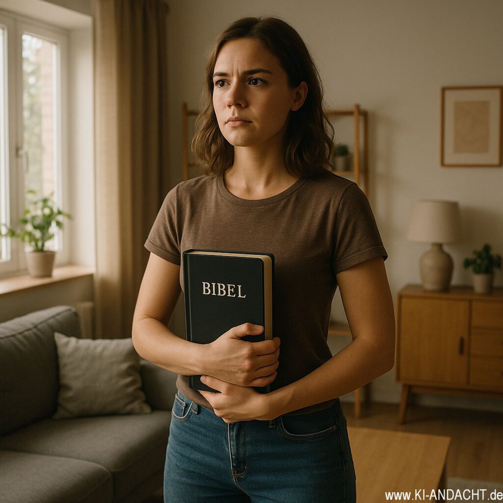 Entschlossene Frau mit Bibel, Sora, prompted by ChatGPT