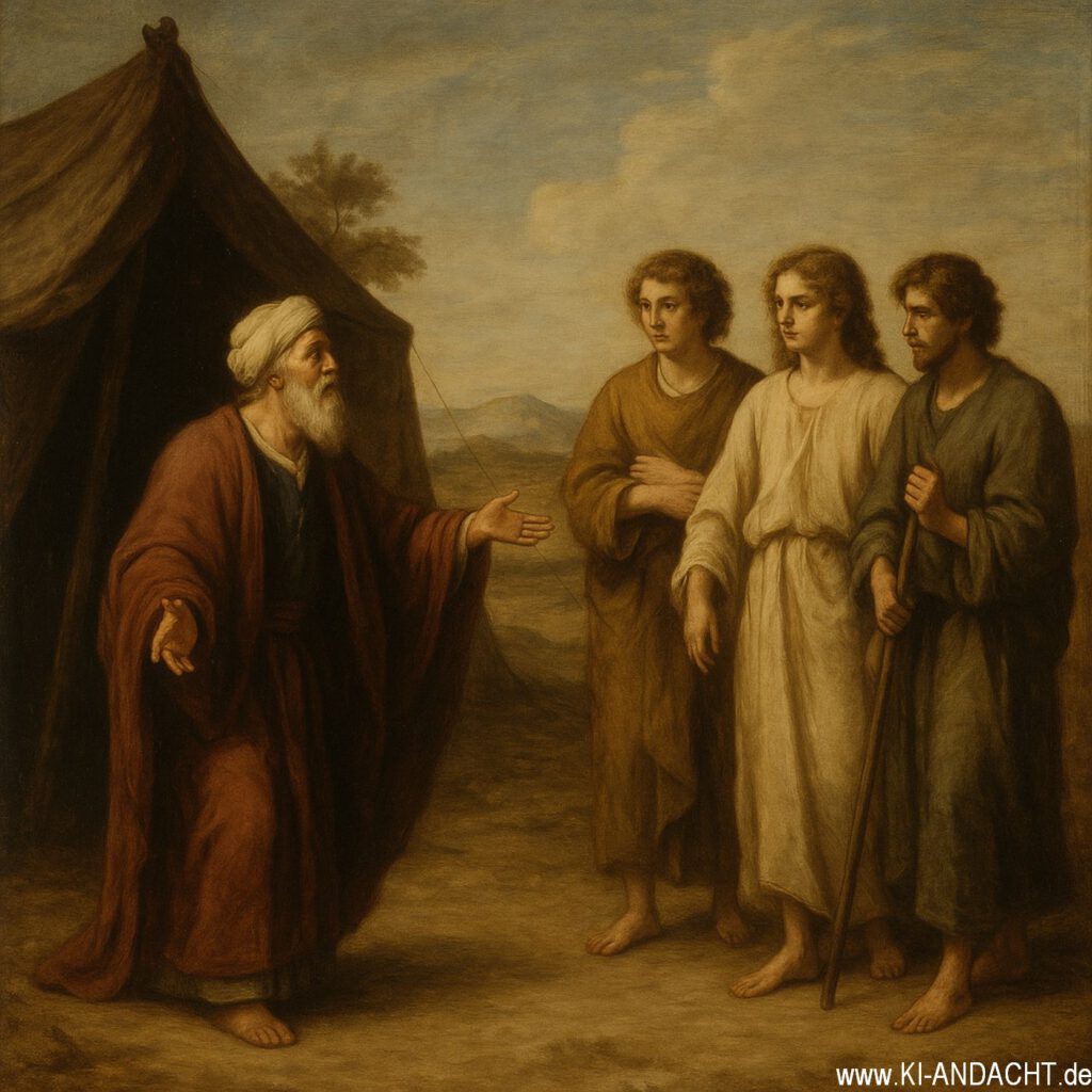 Abraham begrüßt drei Fremde, Sora, prompted by ChatGPT