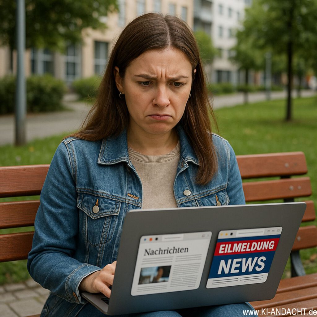 Frau stöbert in den Nachrichten, Sora, prompted by ChatGPT