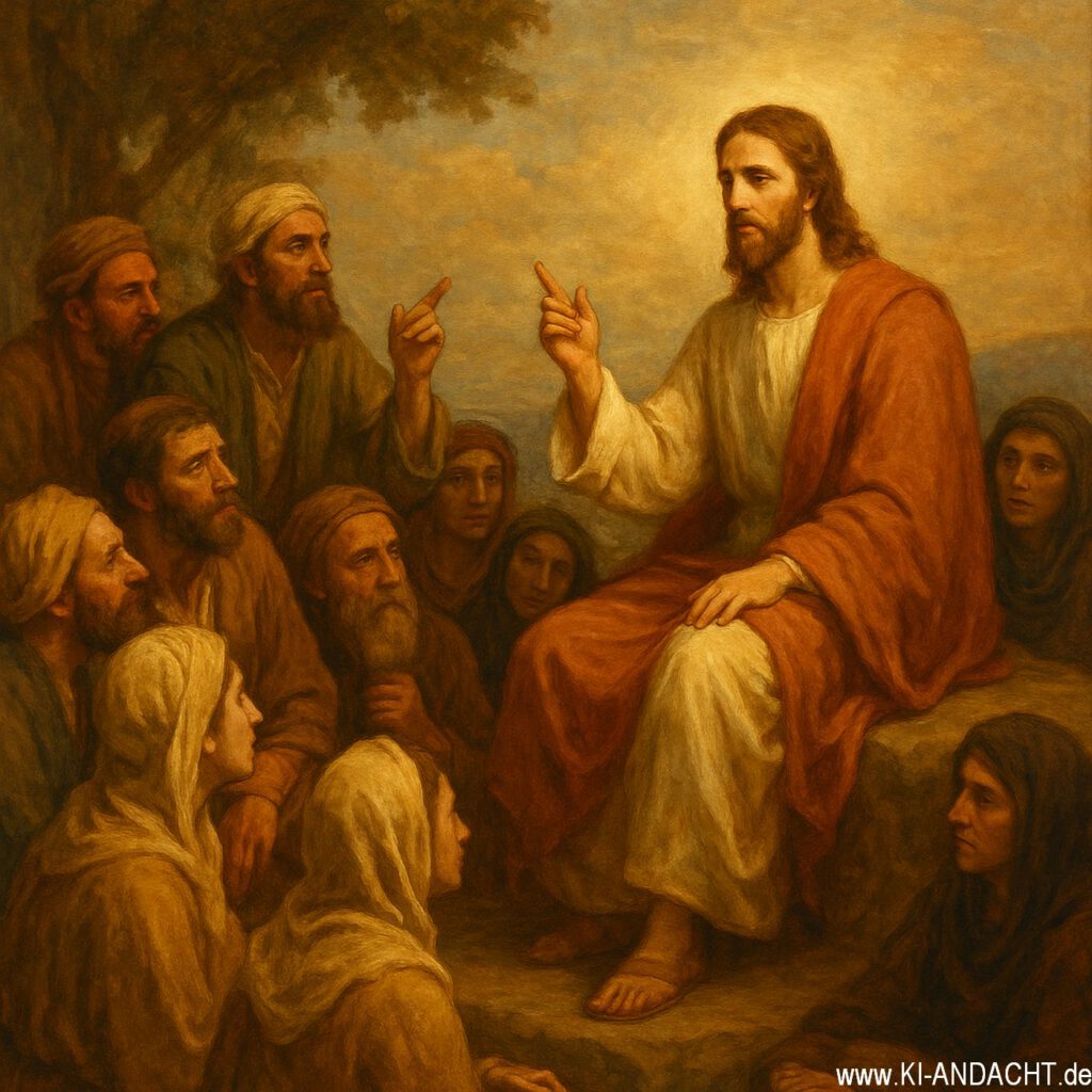 Jesus erklärt seine Lehren, Sora, prompted by ChatGPT