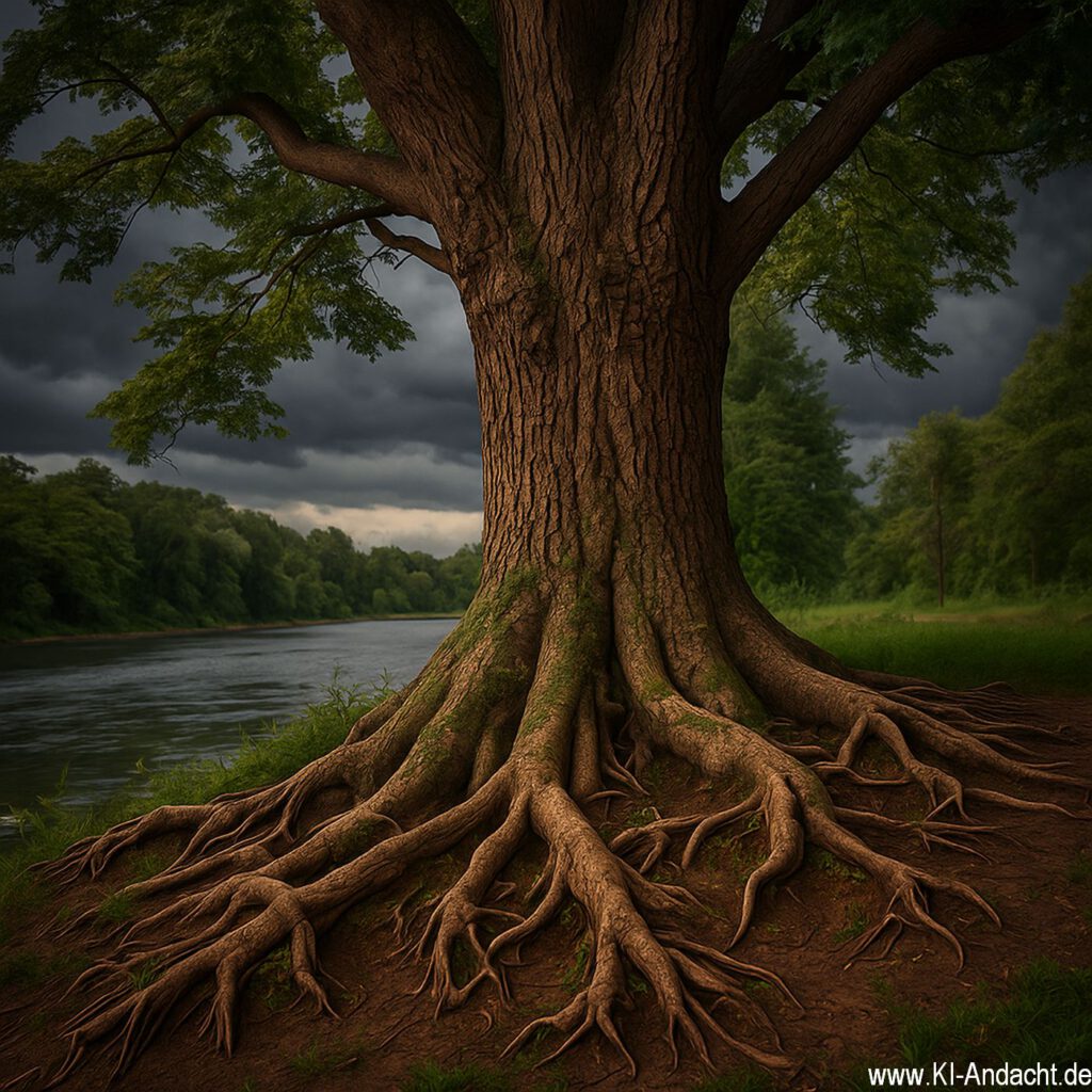 Alter Baum mit kräftigen Wurzeln, prompted by ChatGPT