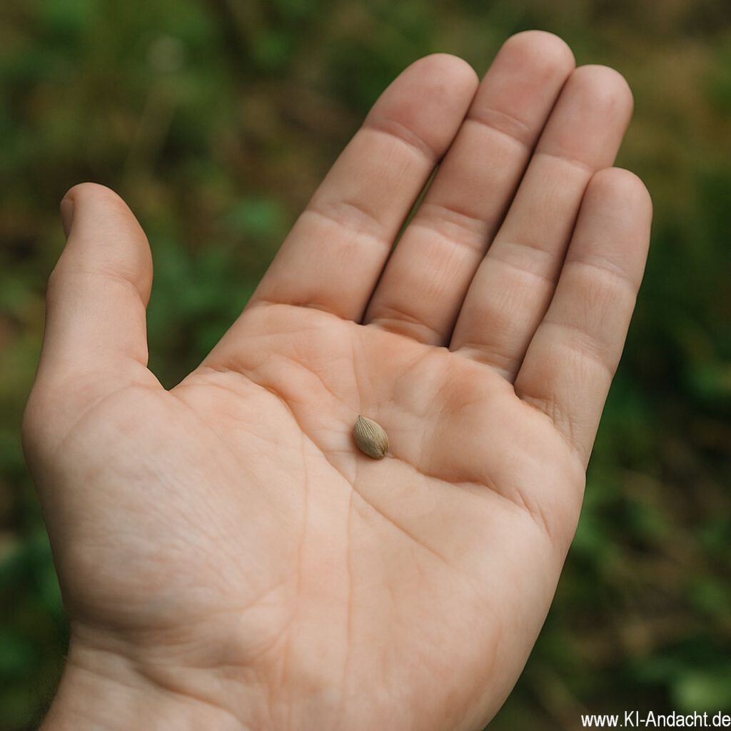 Hand mit Samenkorn, Sora, prompted by ChatGPT
