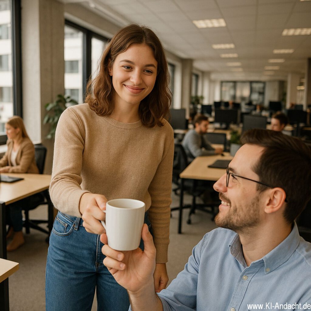 Kaffeepause im Großraumbüro, Sora, prompted by ChatGPT