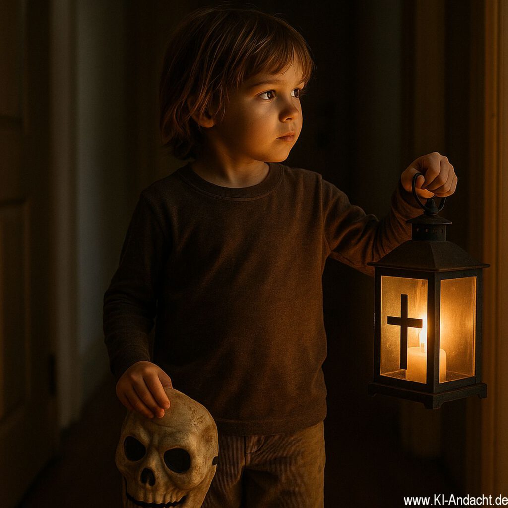 Kind zwischen Reformationstag und Halloween, Sora, prompted by ChatGPT