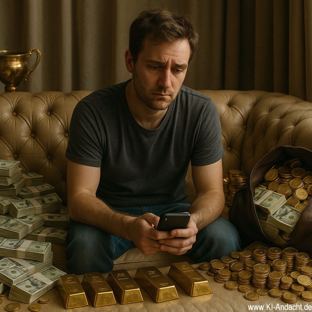 Nachdenklich und unglücklich im Reichtum, Sora, prompted by ChatGPT