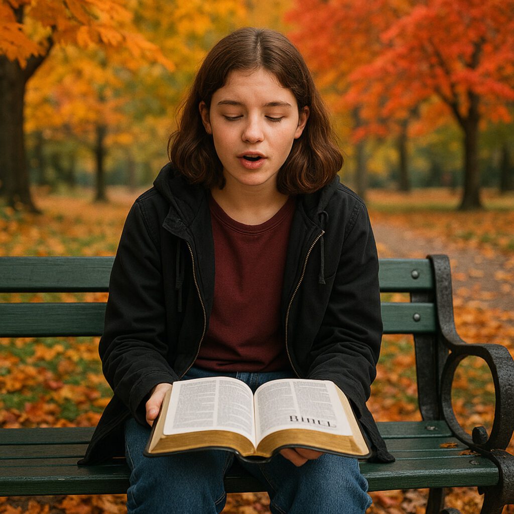 Herbstlesung im Park, Sora, prompted by ChatGPT
