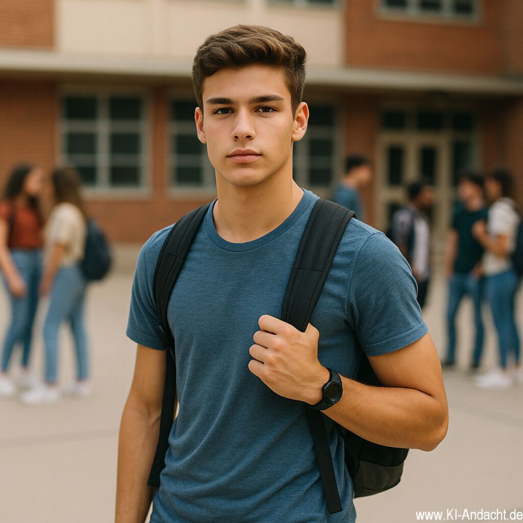 Entschlossener Schüler auf Schulhof, Sora, prompted by ChatGPT
