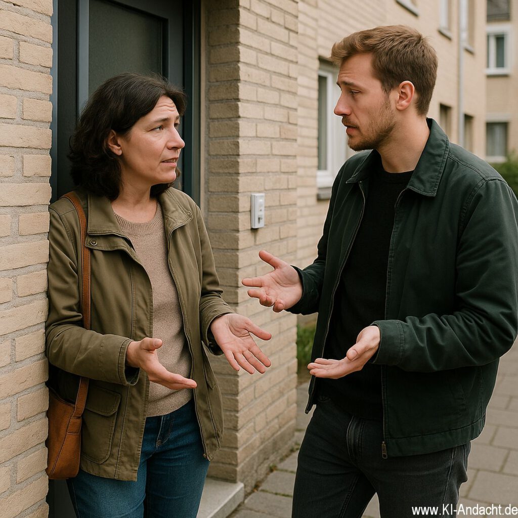 Ehrliches Türgespräch, Sora, prompted by ChatGPT