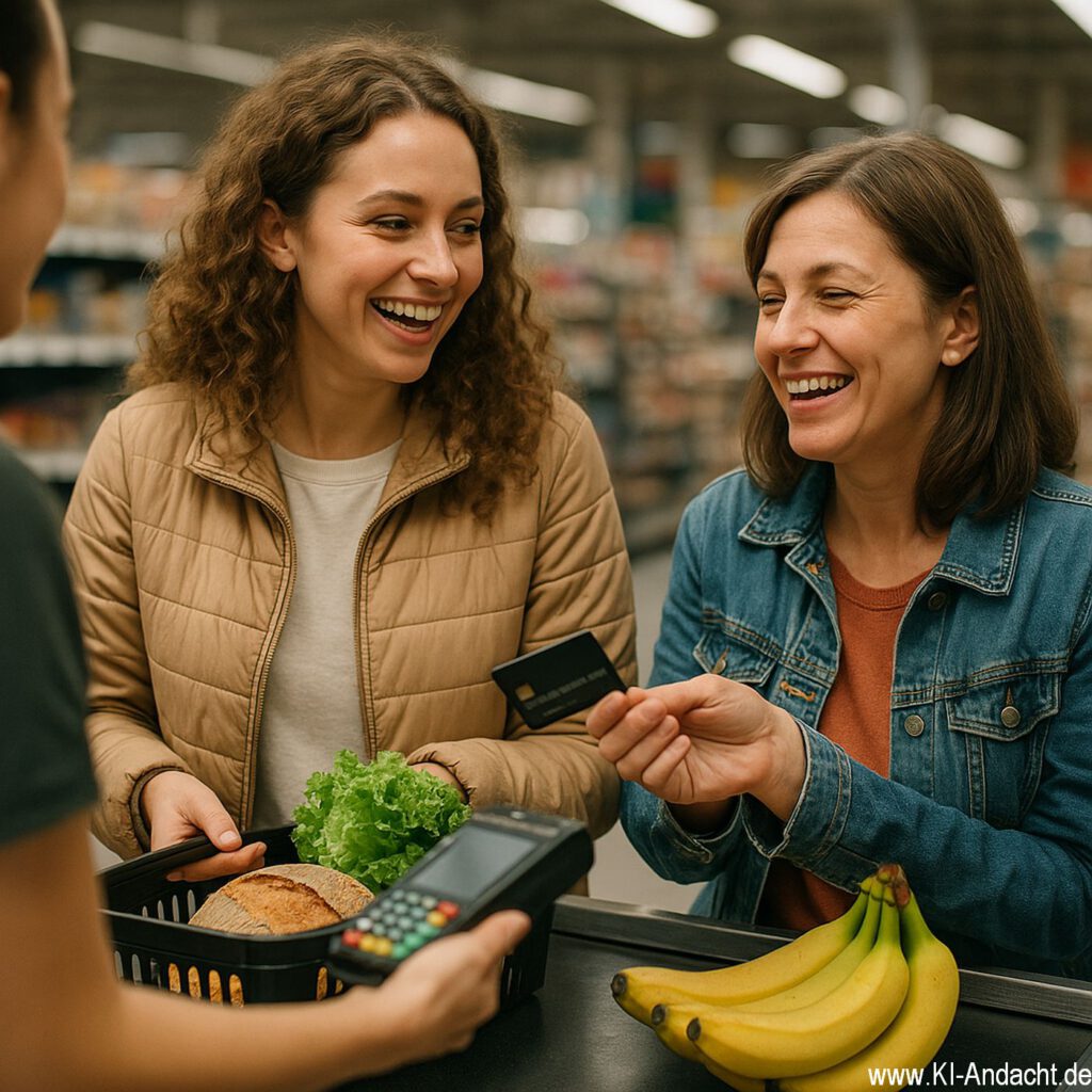 Bezahlhilfe im Supermarkt, Sora, prompted by ChatGPT