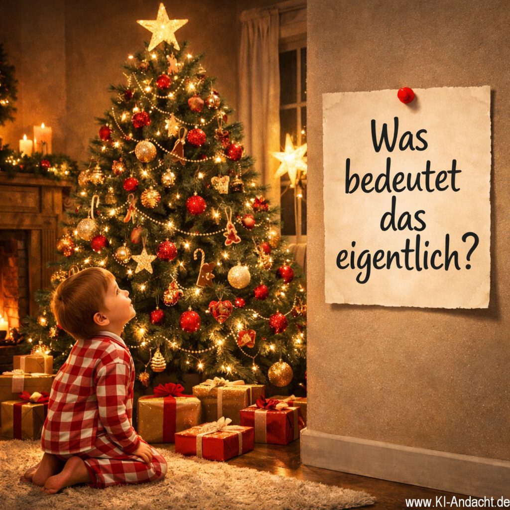 Staunendes Kind am Weihnachtsbaum, Sora, prompted by ChatGPT