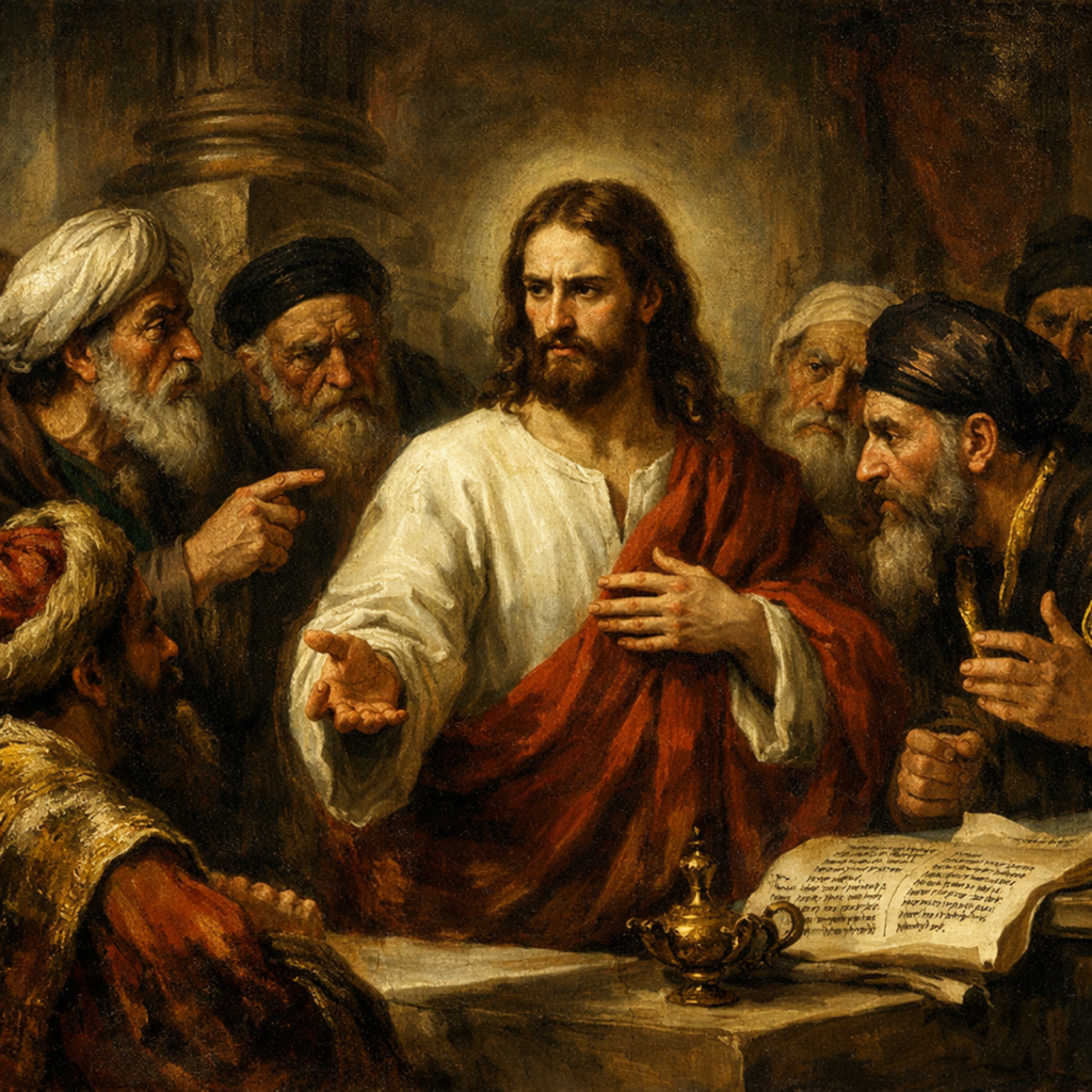 Jesus und die Pharisäer, Sora, prompted by ChatGPT