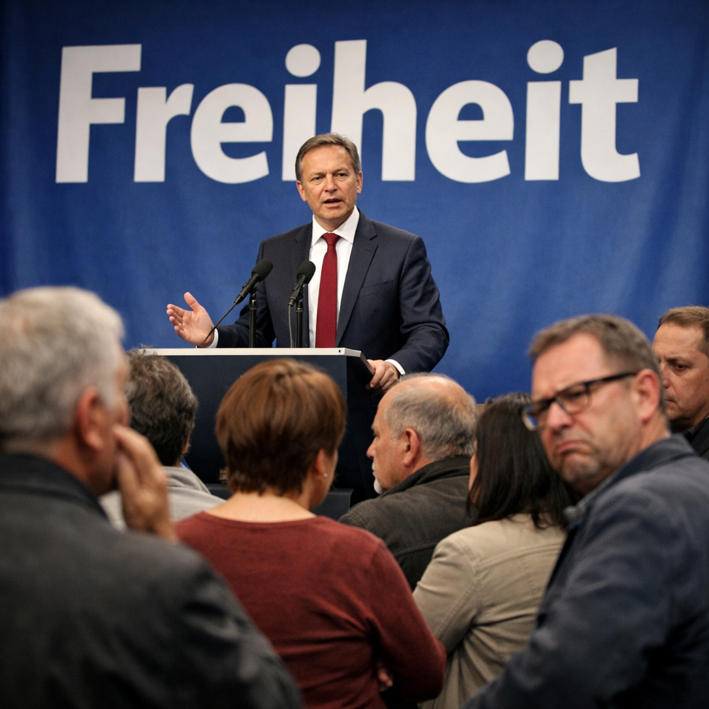 Politische Rede, skeptisches Publikum, Sora, prompted by ChatGPT