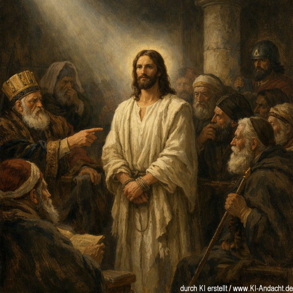 Jesus vor dem Hohenrat, Sora, prompted by ChatGPT